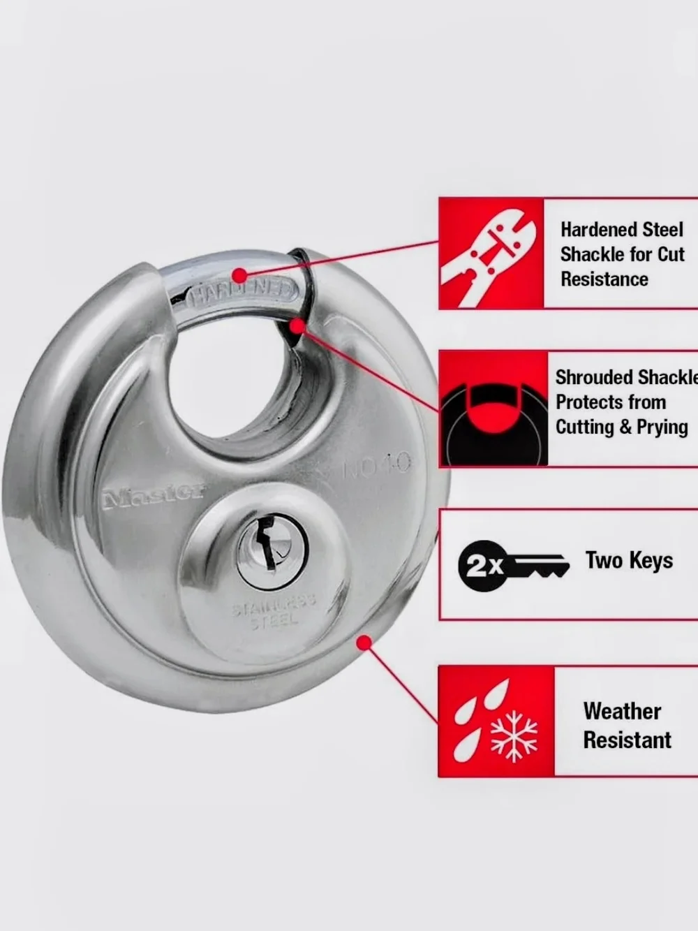 Masters No.40 Stainless Steel Discus Padlocks - Silver (Pair)